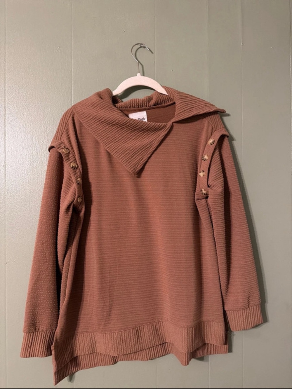 New York Laundry Rust Button-Shoulder Cowl Sweater